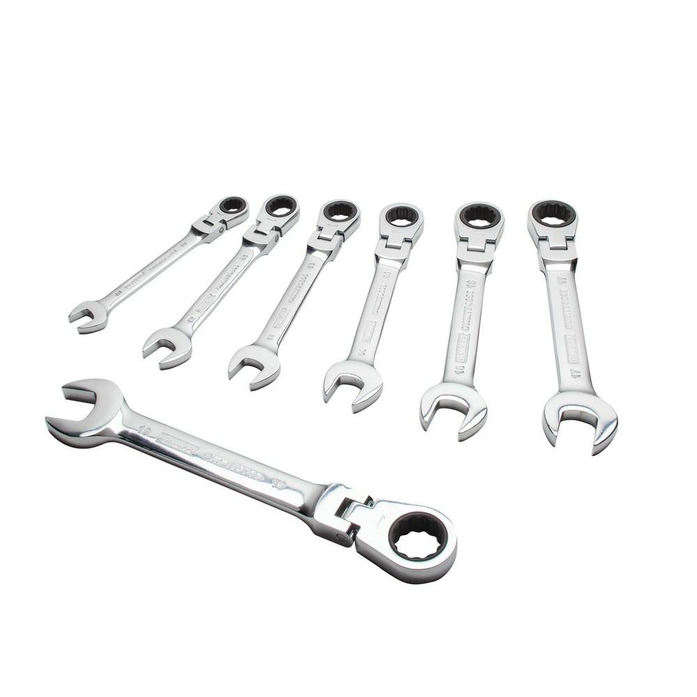 7 Piece Ratcheting Flex Head Combination Metric Wrench Set Hand Tools