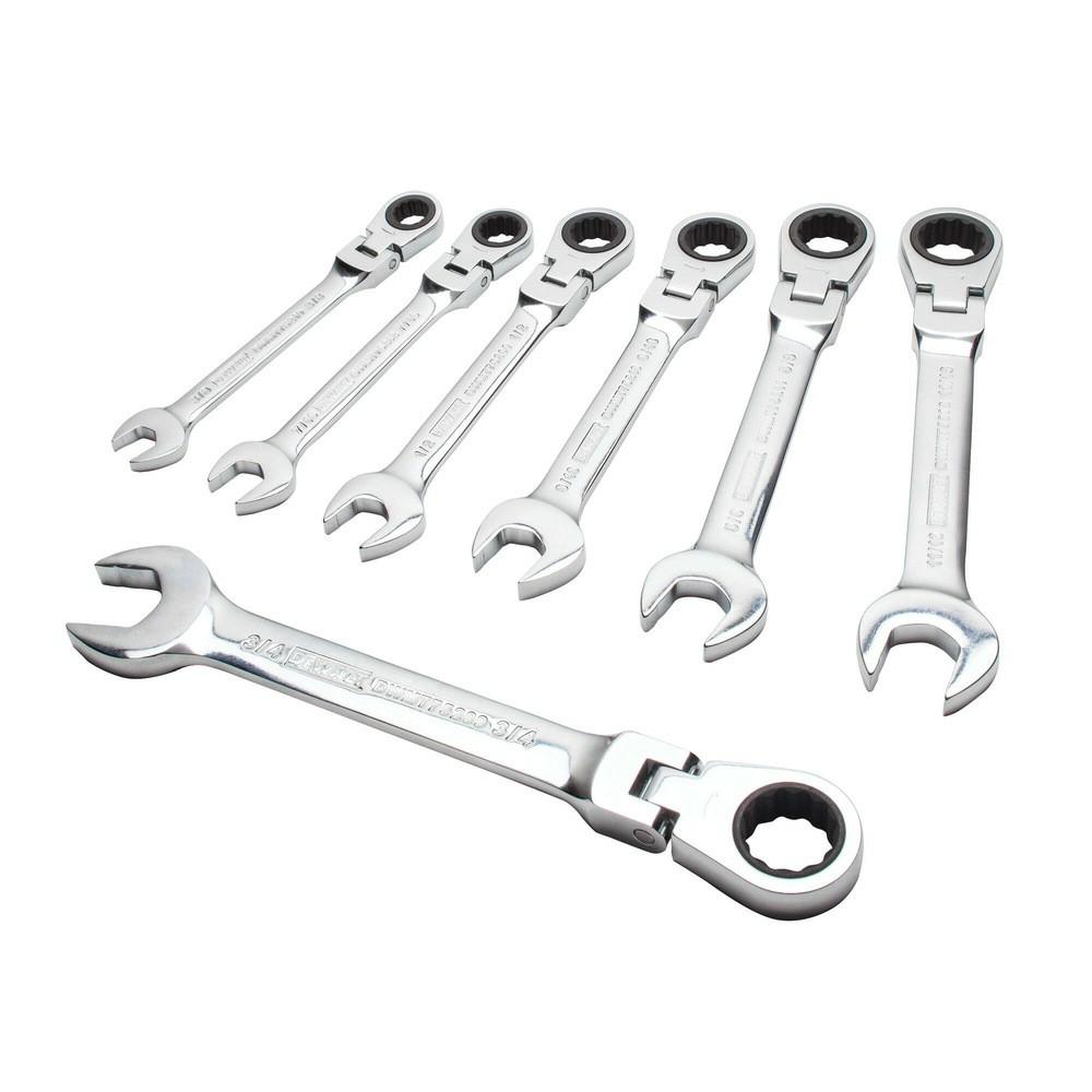 7 Piece Ratcheting Flex Head Combination Wrench Set Hand Tools